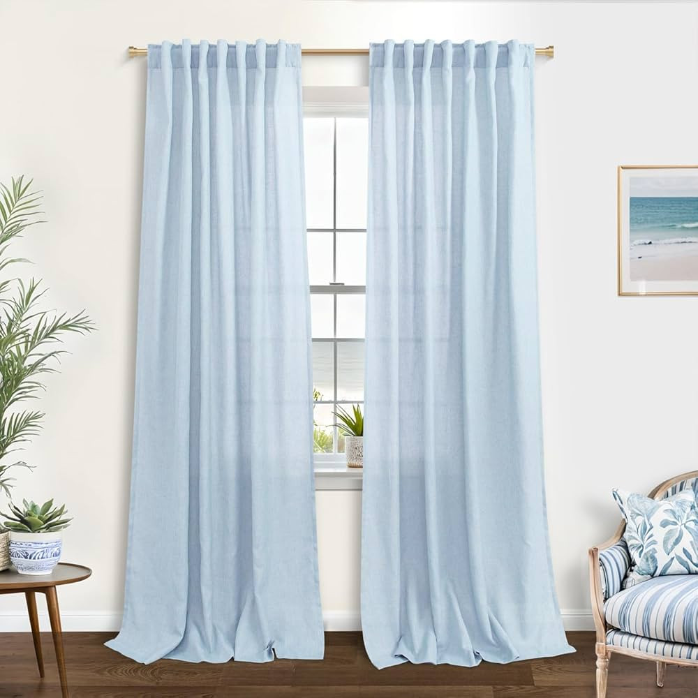 KOUFALL Light Blue Curtains for Bedroom Living Room 84 Inches Long,Sheer Linen Semi Light Filteri... | Amazon (US)