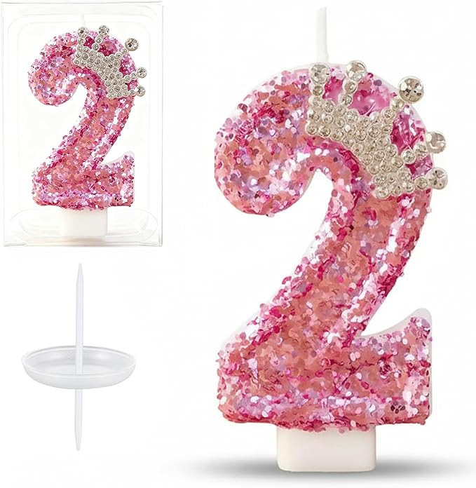 Pink Sparkling Princess Crown Party Number Candles Crown Candles with Numbers 0-9 for Parties, Bi... | Amazon (US)
