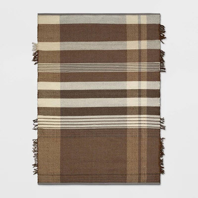 5'X7' Plaid Fringe Cognac Rug Brown - Threshold™ | Target