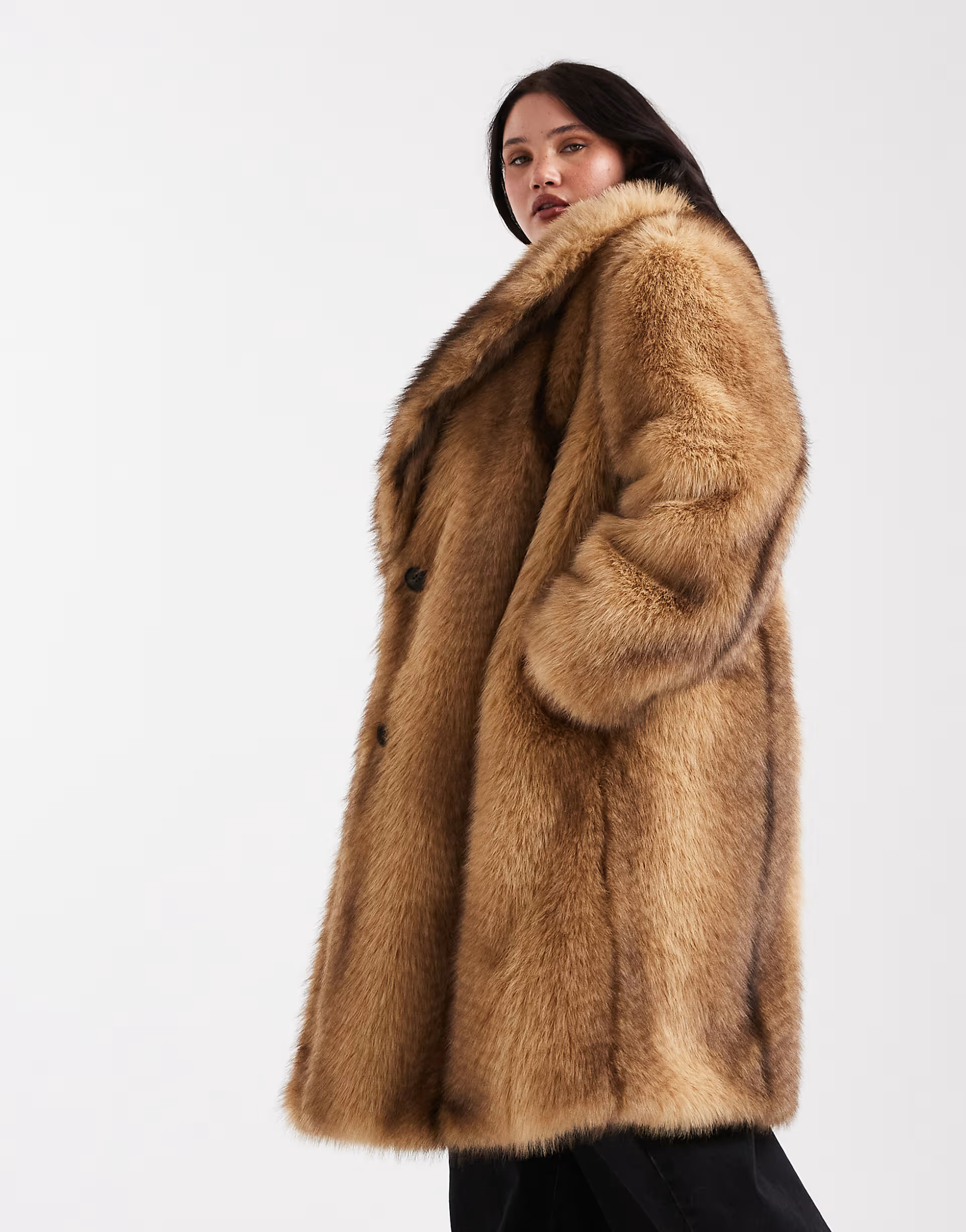 ASOS DESIGN Curve midi faux fur coat in orange stripe | ASOS (Global)