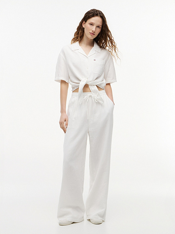 Crinkle Textured Loose Trousers | White | Tommy Hilfiger | Tommy Hilfiger UK
