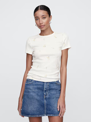 Ribbed Print Crewneck T-Shirt | Gap Factory