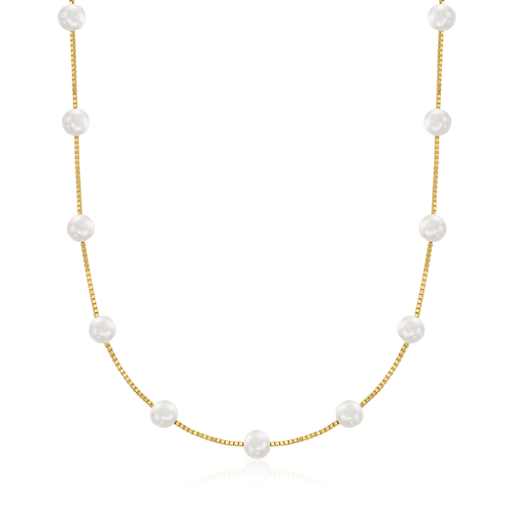 6-6.5mm Cultured Pearl Station Necklace in 18kt Gold Over Sterling | Ross-Simons