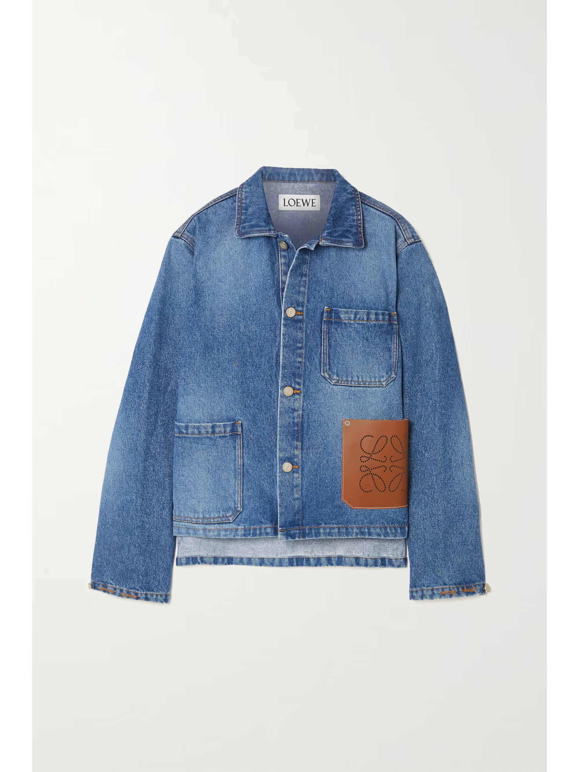 Leather-trimmed denim jacket | NET-A-PORTER (US)