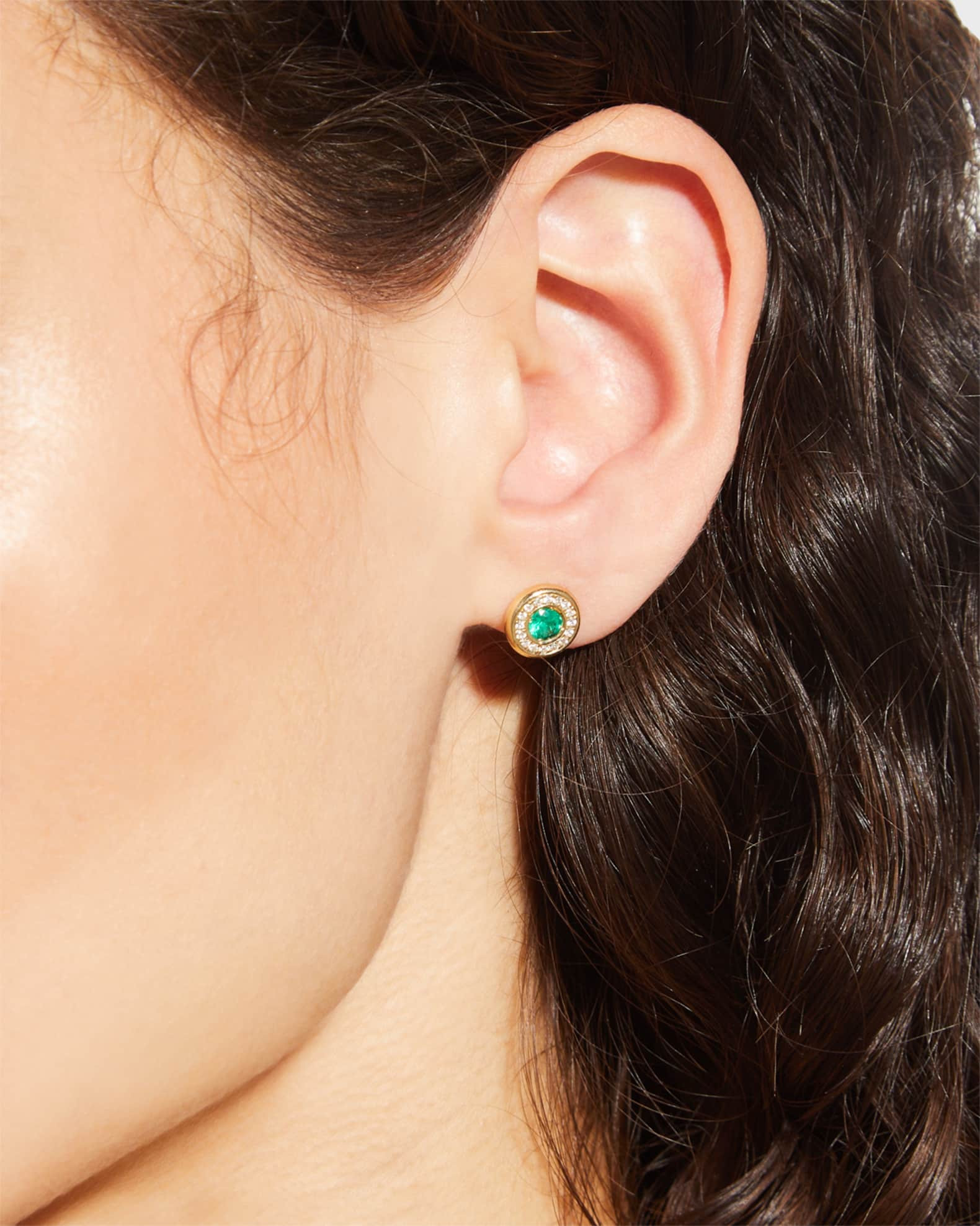 Yellow Gold Emerald Stud Earrings with Diamond Halo | Neiman Marcus