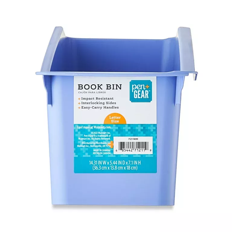 Pen + Gear Large Book Bin Desktop Organizer with 2 Removable Dividers,  Periwinkle 