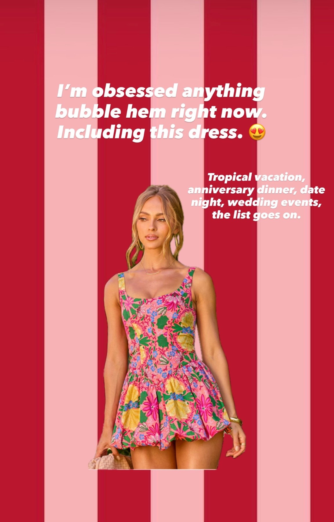 Are you kidding me with this bubble hem dress? Would be perfect for a tropical vacation, date night, wedding event and so much more! 

#LTKootd #LTKTravel #LTKSaleAlert