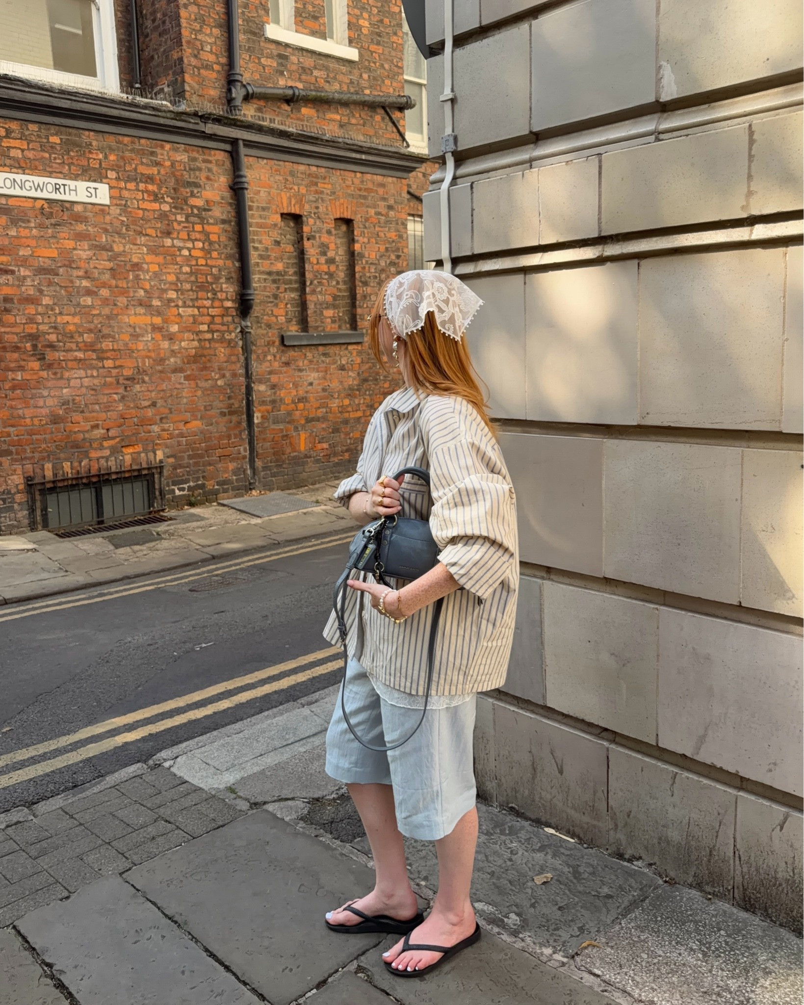 Oversized Shirt, Stripe Shirt, Jorts, Bowling Bag, Blue Bag, Flip Flops

#LTKuk #LTKsummer #LTKeurope