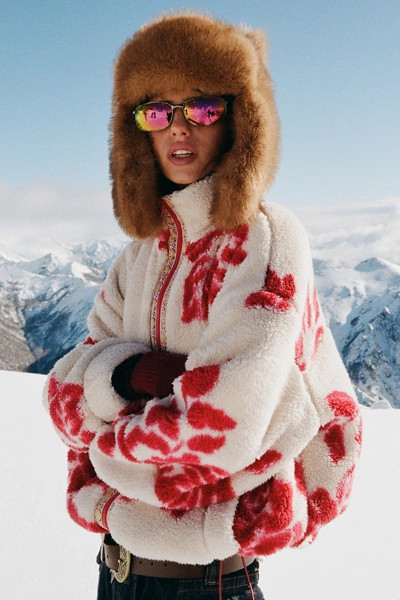 BDG Mae Printed Piled Fleece Zip-Up Jacket | Urban Outfitters (US and RoW)