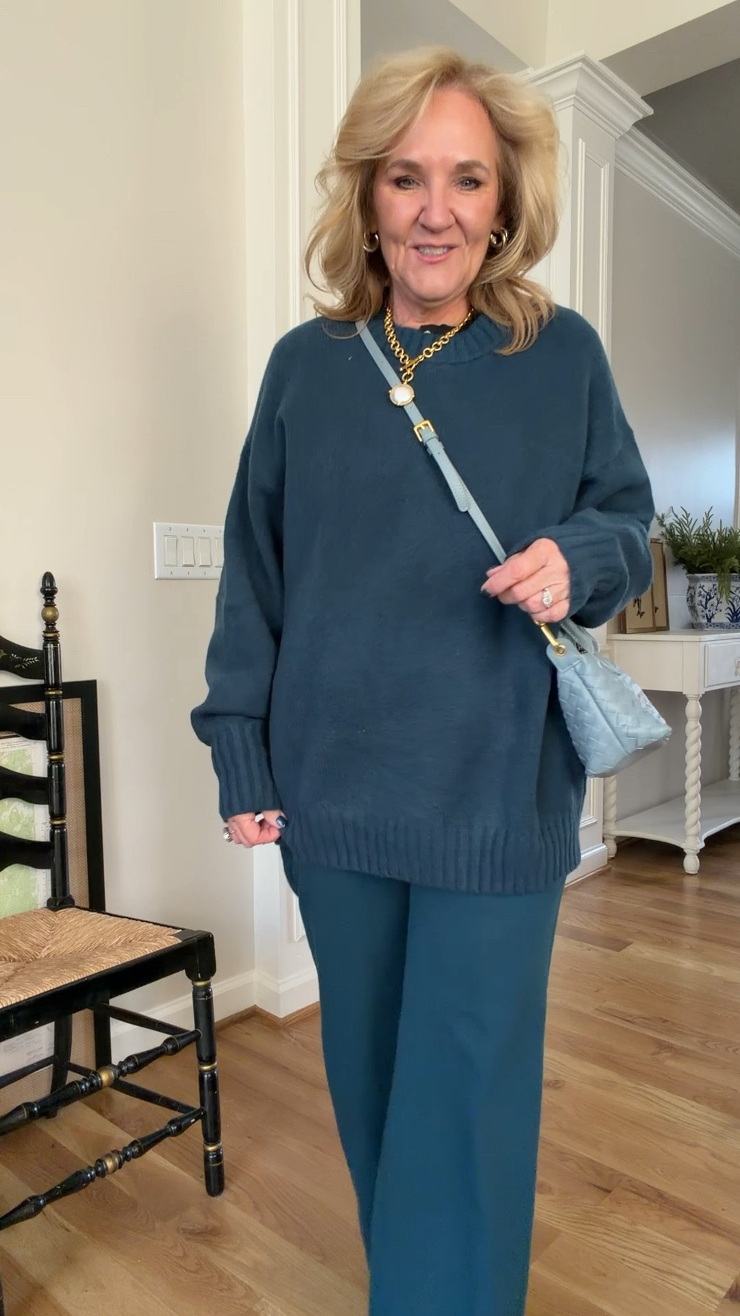 Size medium sweater 
Size 6 reg in twill Palmer pants 
Size up in boots 1/2 
35% off Allie Bess jewelry code NANETTE35 through the end of the year 

#LTKSaleAlert #LTKOver40 #LTKootd