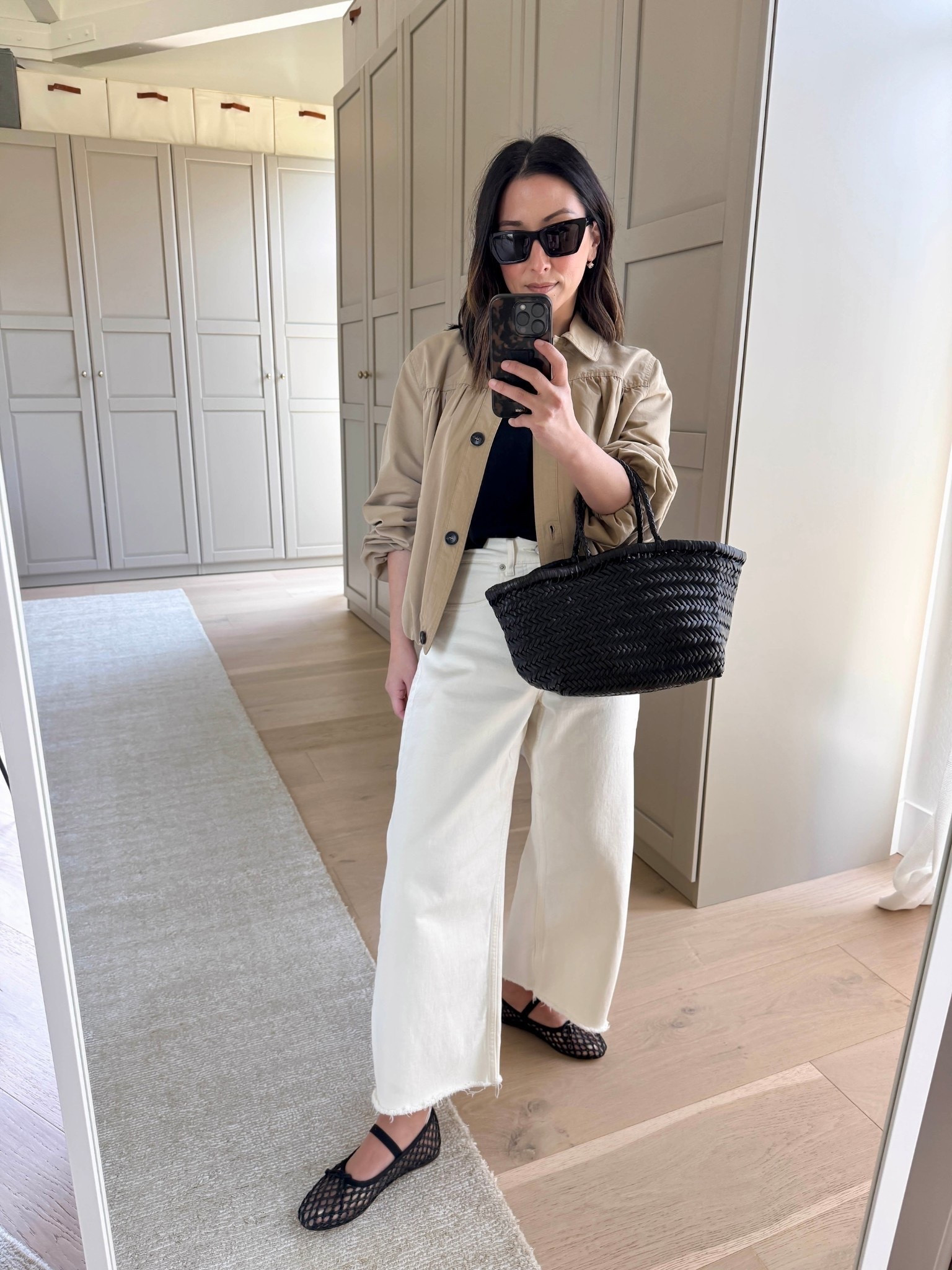 An outfit formula that I rely on weekly: cropped jacket and barrels. Never fail!

Madewell tee xs
Zara jacket small
Everlane curve jeans 26 - cut hems
Loeffler Randall flats 5
Dragon Diffusion triple jump small
YSL sunglasses
Electric picks earrings
Dorsey James necklace 15" 

Petite style, spring outfits 2026

#LTKmomlife #LTKootd #LTKPetite