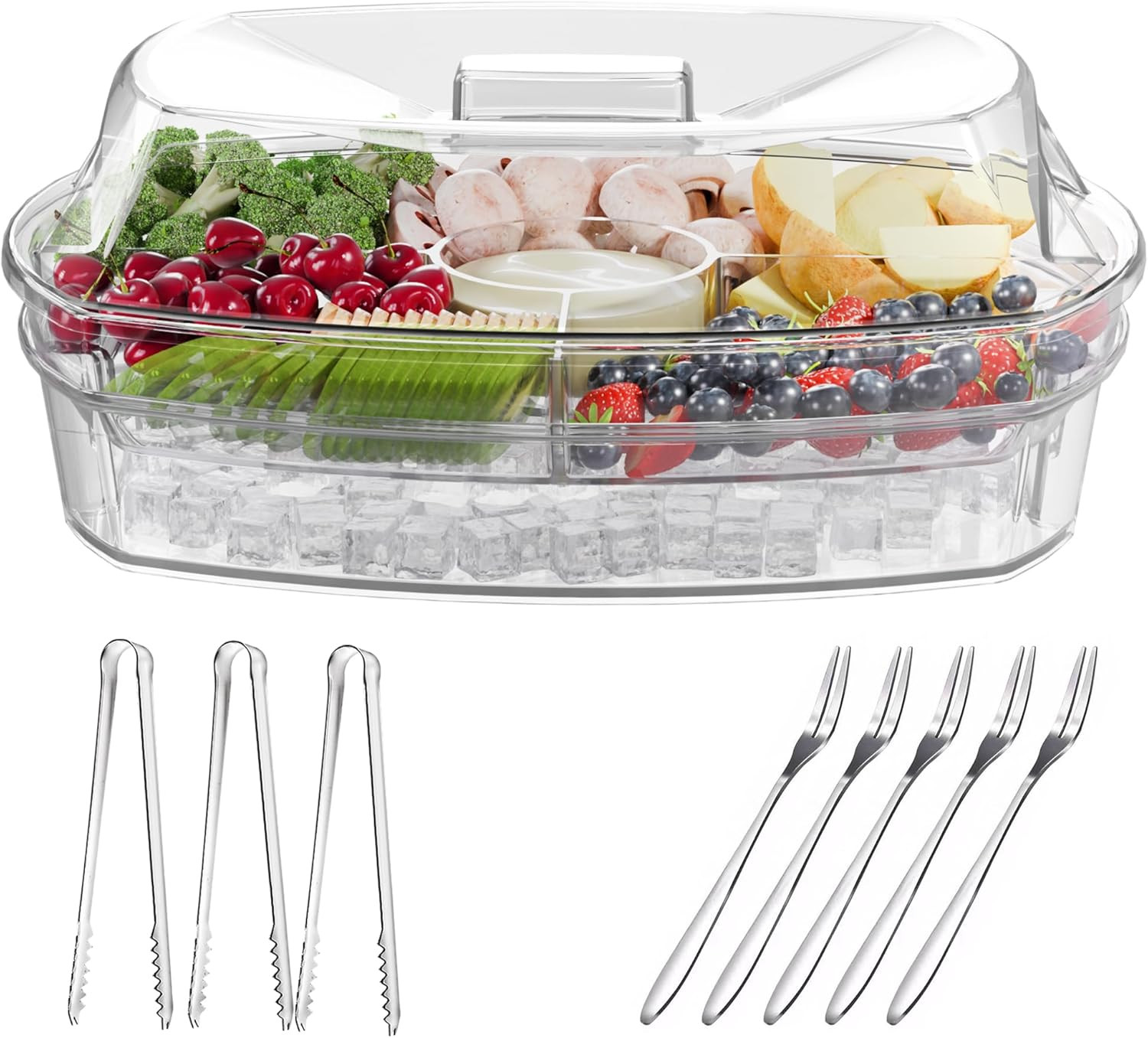 Chilled Veggie Tray with Lid, Shrimp Cocktail Serving Dishes for Entertaining, Ice Serving Platte... | Amazon (US)