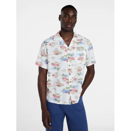 George Men's Linen Blend Camp Shirt with Short Sleeves, Sizes S-5XL, LT-3XLT | Walmart (US)