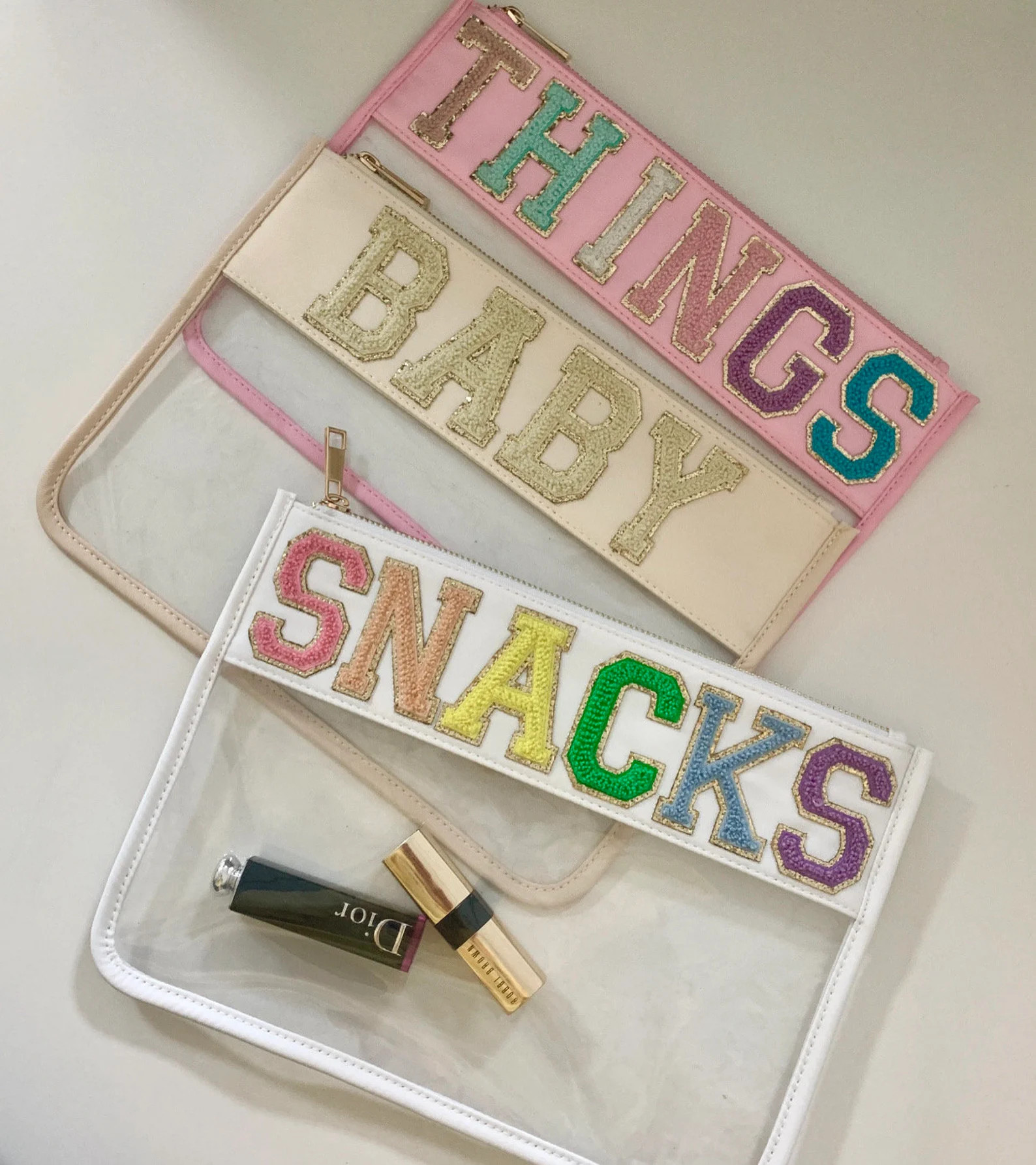 Custom Name Clear Pouch Makeup Bag Snacks Cosmetic Personalize Nylon New Glitter Letters Word Var... | Etsy (US)