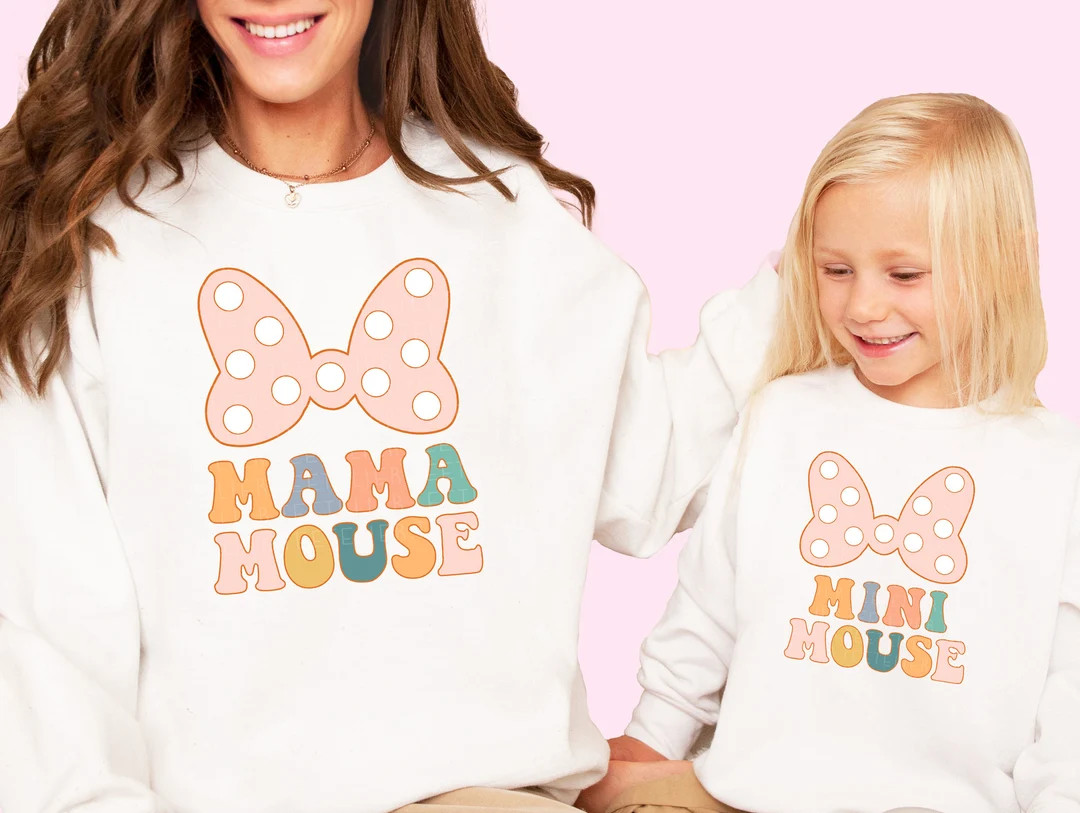Mama Mouse Sweatshirt Mini Mouse Sweatshirt Happiest Place Matching Magic Mouse Ears Mommy and Me... | Etsy (US)
