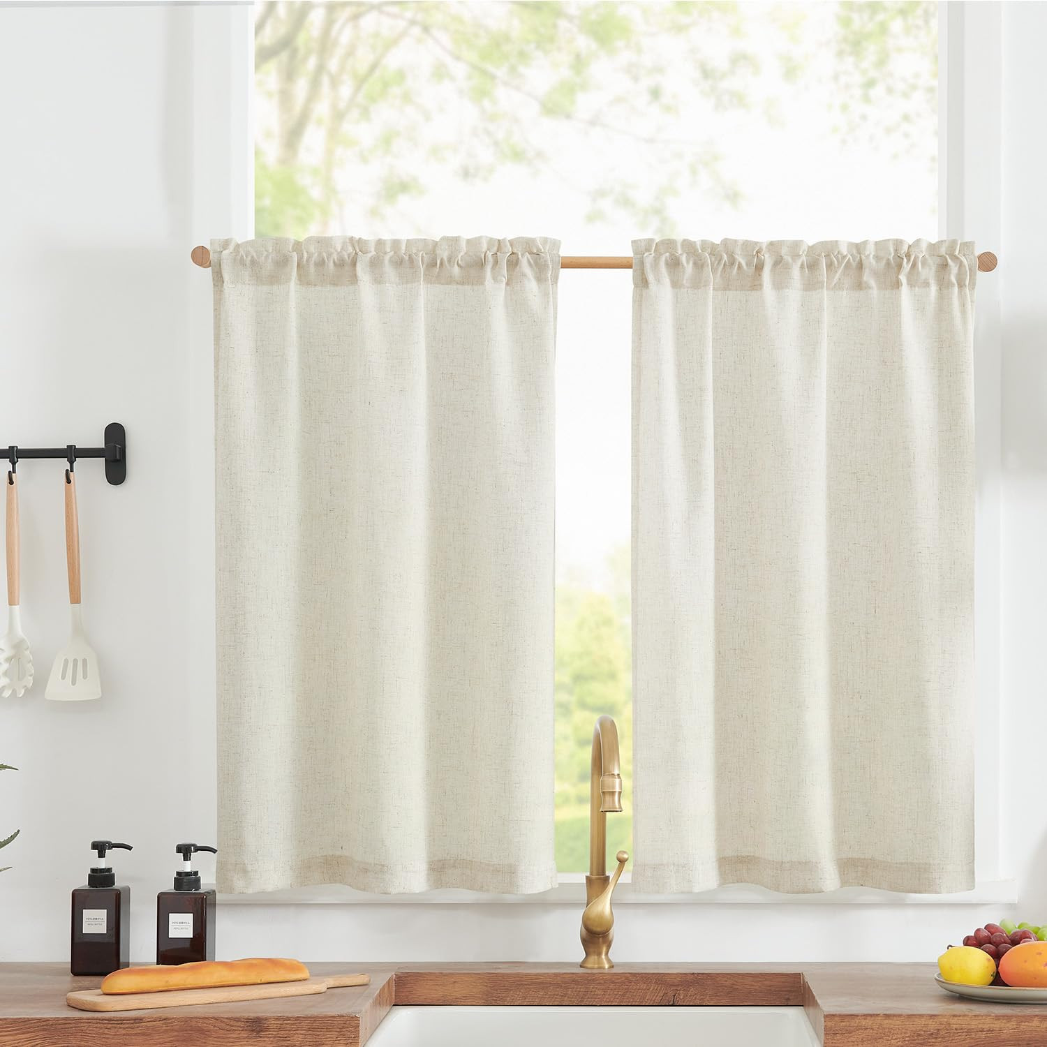 jinchan Linen Textured Tier Curtains 36 Inch for Kitchen Windows Farmhouse Cafe Curtains Small Dr... | Amazon (US)