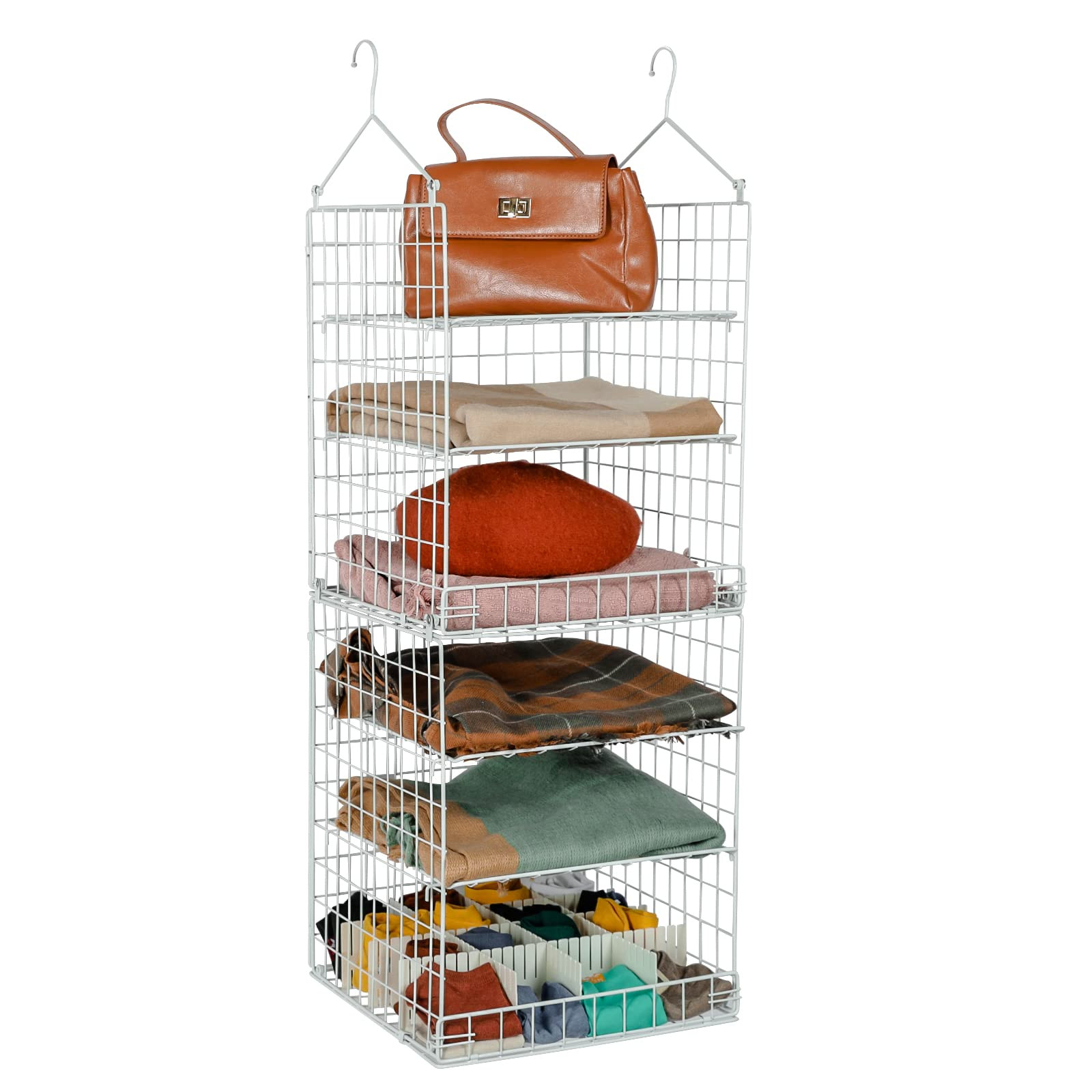 Yuyetuyo 6 Tier Foldable Closet Organizer,Adjustable Hanging Closet Shelves with 6 Adjustable Div... | Amazon (US)