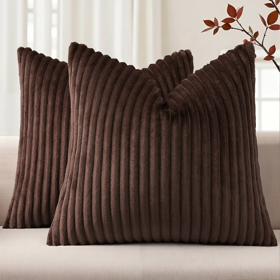 Simmore Fall Soft Brown Flannel Throw Pillow Covers 18X18 Set of 2 | Amazon (US)