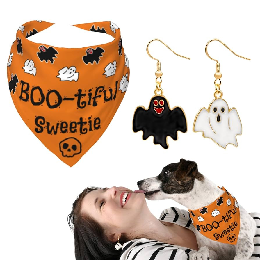 Halloween Dog Bandana & Owner's Matching Earrings Set - Halloween Pet and Owner Matching Set, Hal... | Amazon (US)