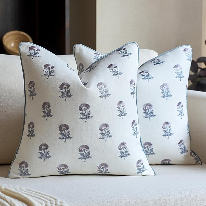 FIOUOVO Embroidered Floral Pillow Covers 18x 18 Set of 2 Cotton Farmhouse Throw Pillow Covers wit... | Amazon (US)