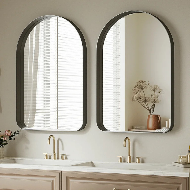 BEAUTYPEAK 36"x 24" Arched Bathroom Vanity Mirror With Deep Frame, Black | Walmart (US)