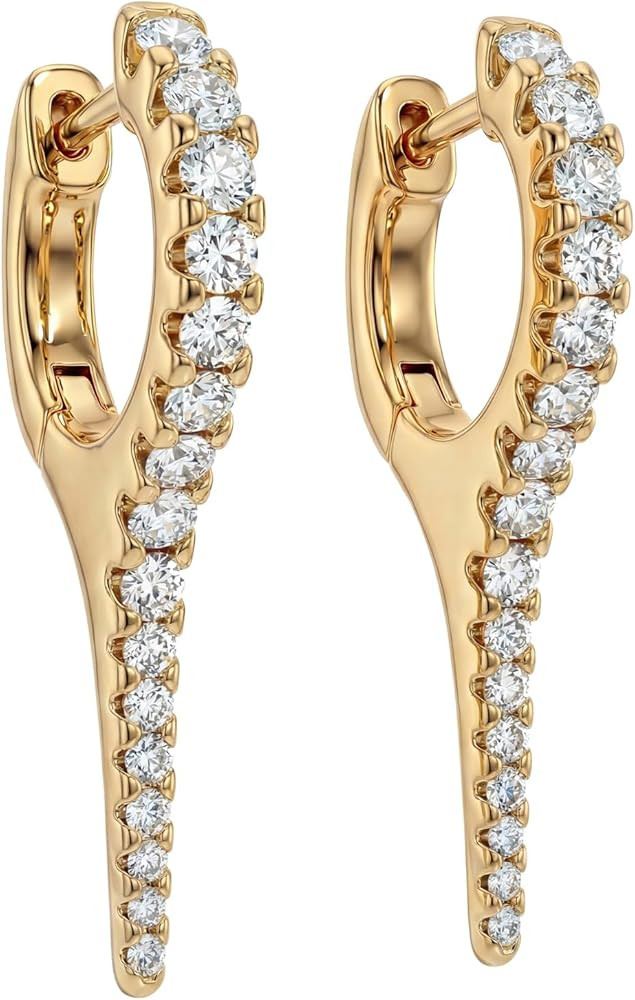 DREMMY STUDIOS Gold Dainty Huggie Hoop Earrings 18K Gold Plated Exquisite Open Tassel Dangle Char... | Amazon (US)