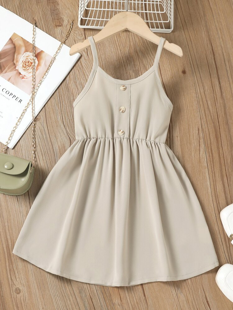 Toddler Girls Solid Button Front Cami Dress | SHEIN