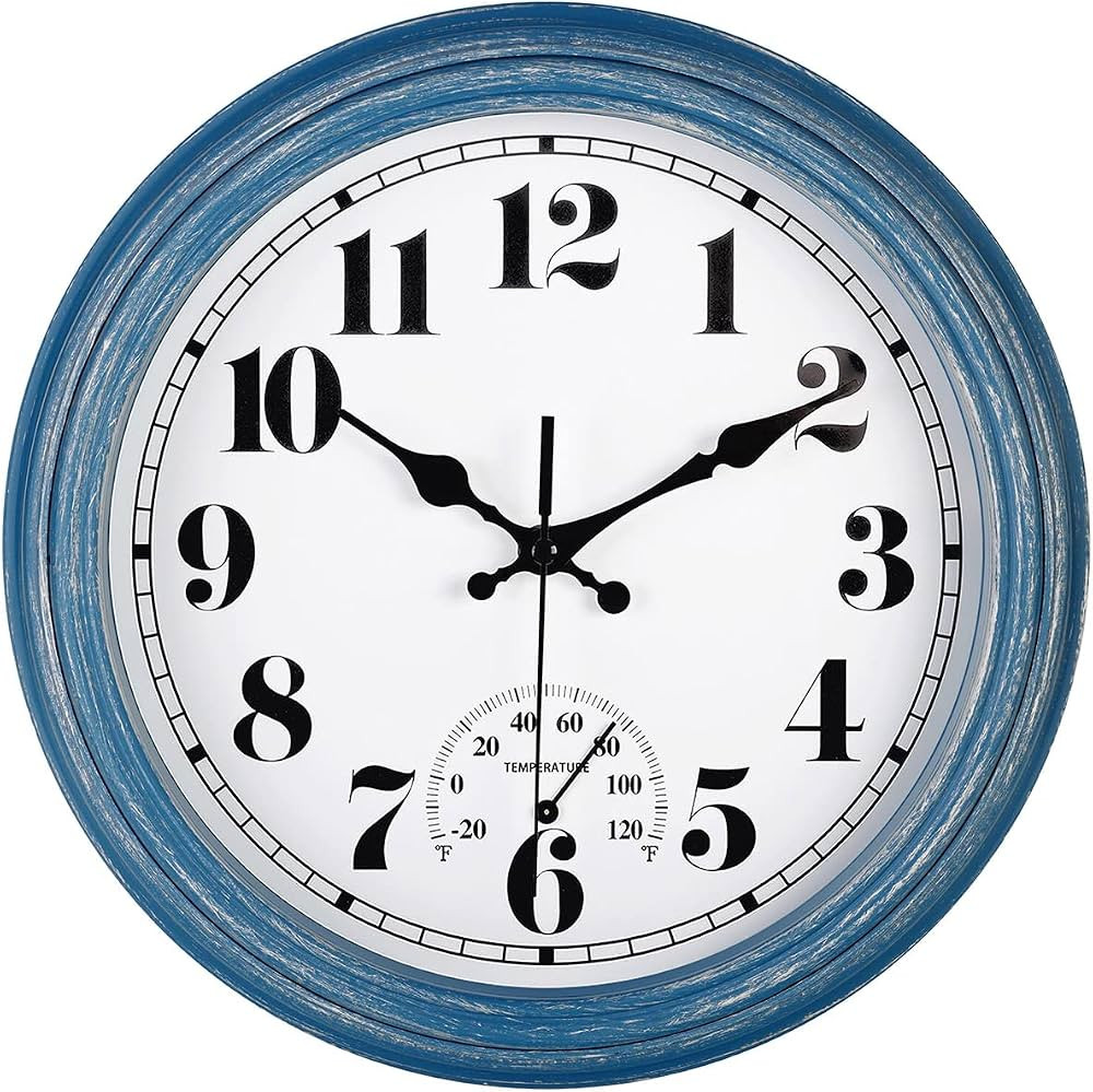 JENLYSTIME 12 Inch Indoor/Outdoor Retro Waterproof Wall Clock with Thermometer Silent Round Quart... | Amazon (US)