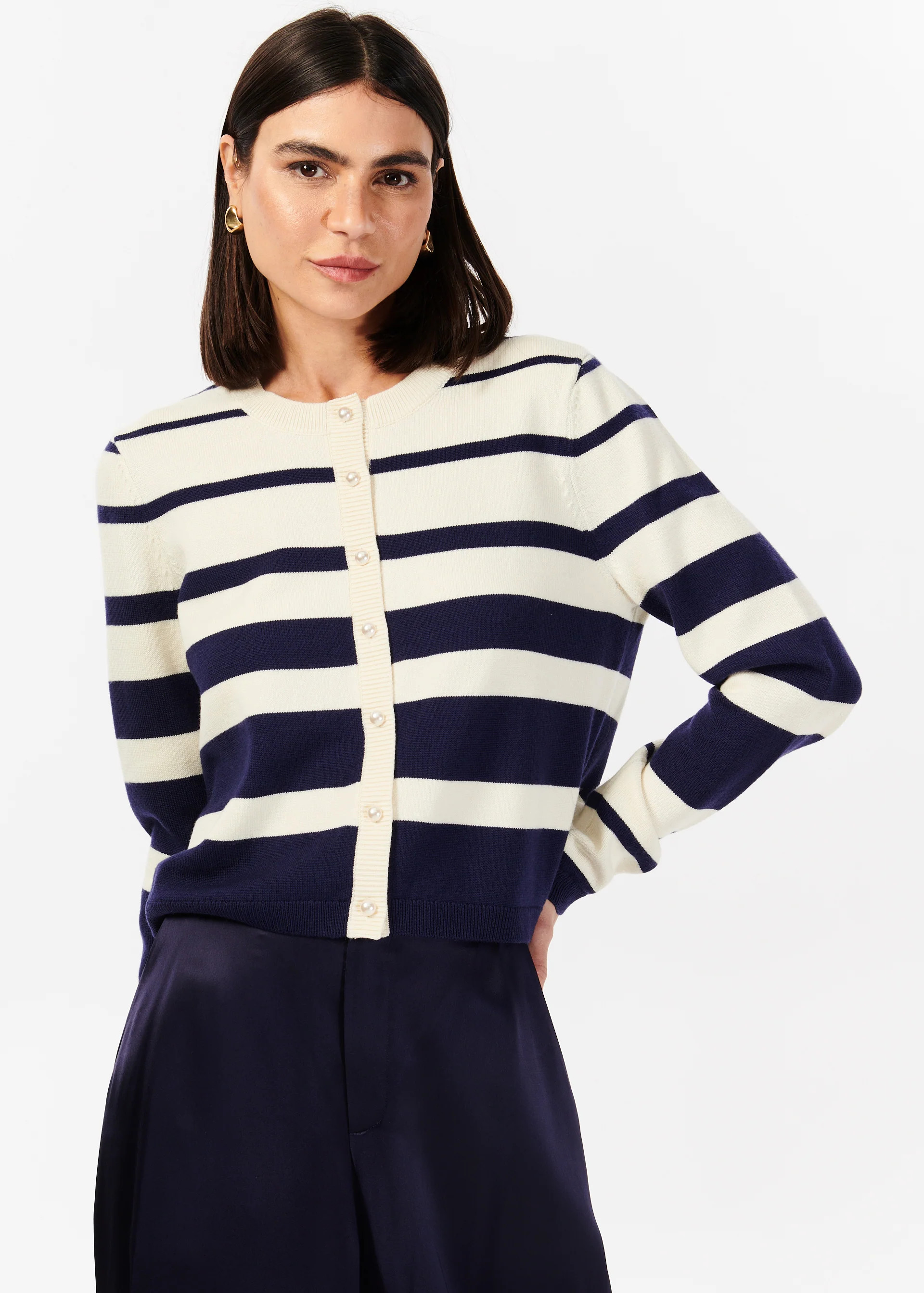 Kimbra Pearl Cardigan Shadow Stripe | CAMI NYC
