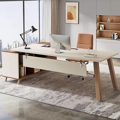 L-Shaped Executive Desk With File Cabinet, Large Modern Computer Desk | Wayfair North America