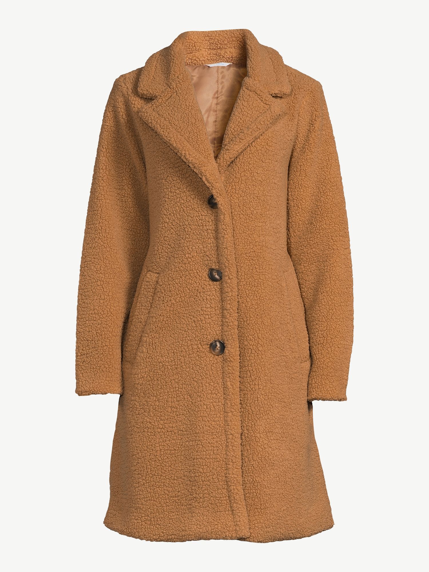 Time and Tru Women's Notch Collar Faux Sherpa Coat, Sizes XS-3X - Walmart.com | Walmart (US)