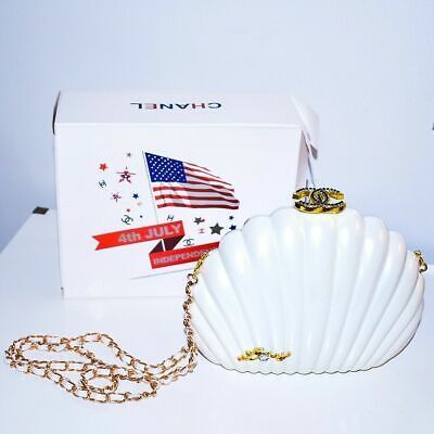 NEW CHANEL VIP Minaudiere White Clam Shell Crossbody Convert. Clutch Chain Bag | eBay US