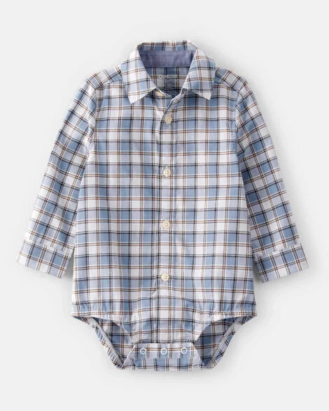 OshKosh B'gosh Baby Boys Boy Plaid Cotton Long-Sleeve Button-Down Fashion Bodysuit - Blue 3M Blue | Carter's Inc