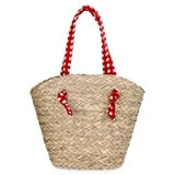 Time and Tru Women's Seagrass Beach Tote, Natural/Red | Walmart (US)