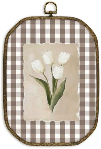 nvucamd White Tulip Floral Wall Art Decor Framed, Vintage Floral Octagon Canvas Prints Wall Art, ... | Amazon (US)