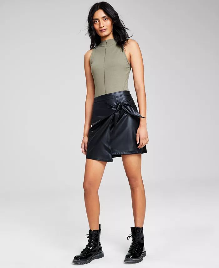 Women's Faux-Leather Knotted Mini Skirt | Macy's