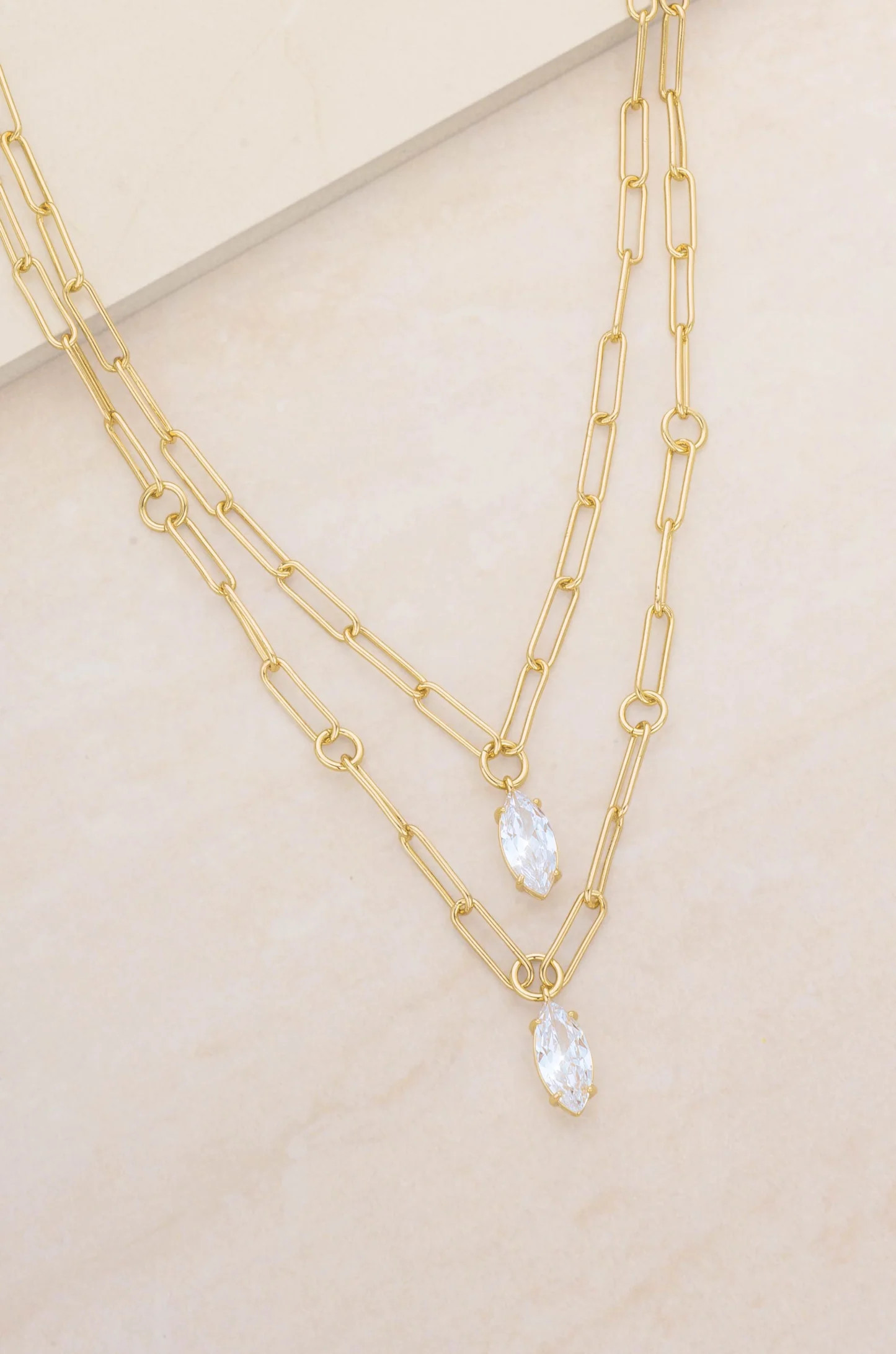 Double Layered 18k Gold Plated Crystal Pendant Necklace | Ettika