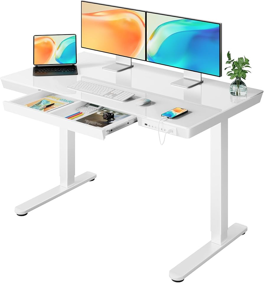 ErGear Standing Desk with Drawer, Glass Top One Piece, 48x24 inch Height Adjustable Desk, Electri... | Amazon (US)