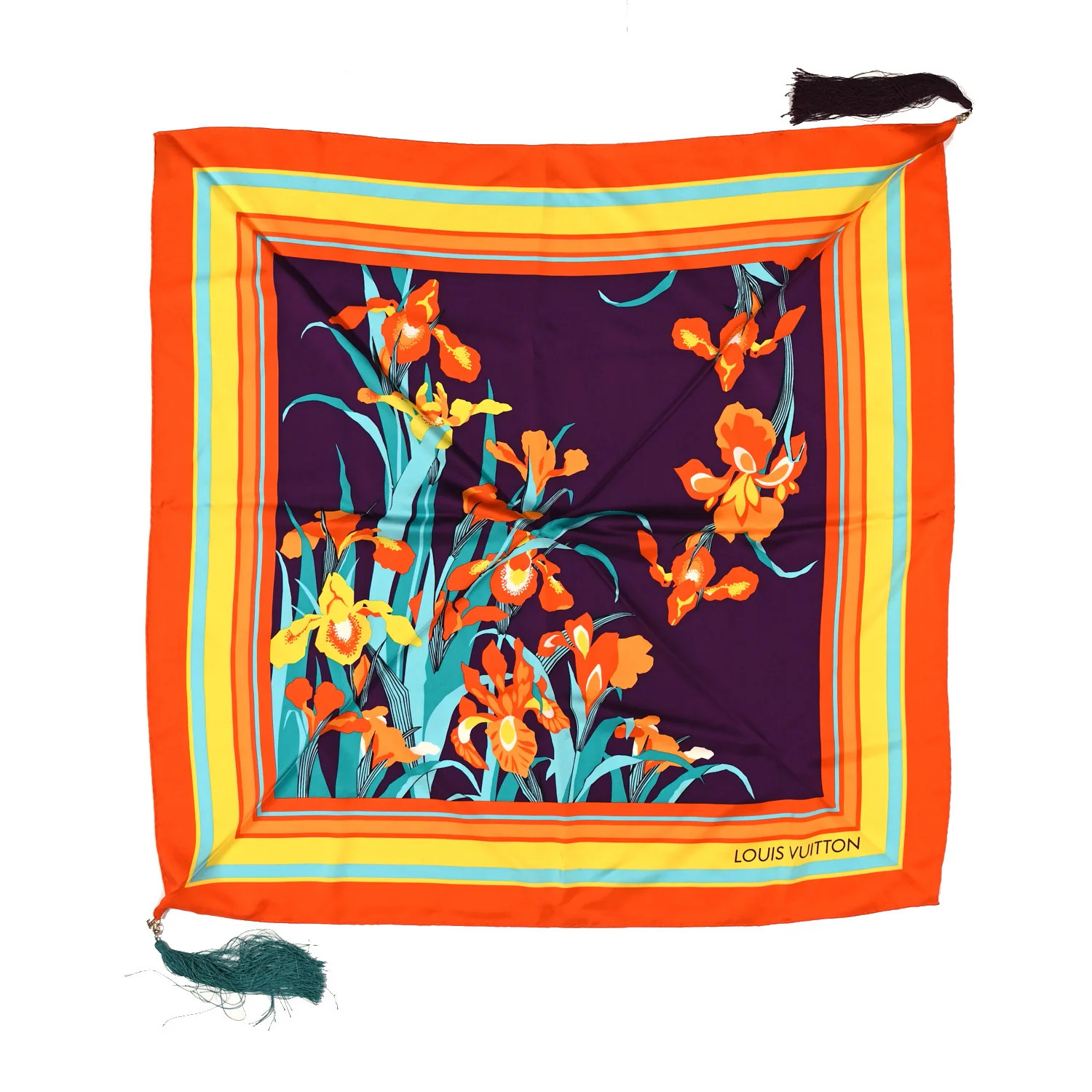 Louis Vuitton Silk Lily Flower Tassel Square 90 Scarf Multicolor 1815925 | FASHIONPHILE (US)