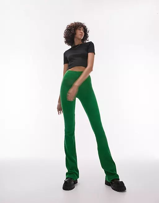 Topshop Tall stretchy corduroy flared pants in green | ASOS (Global)