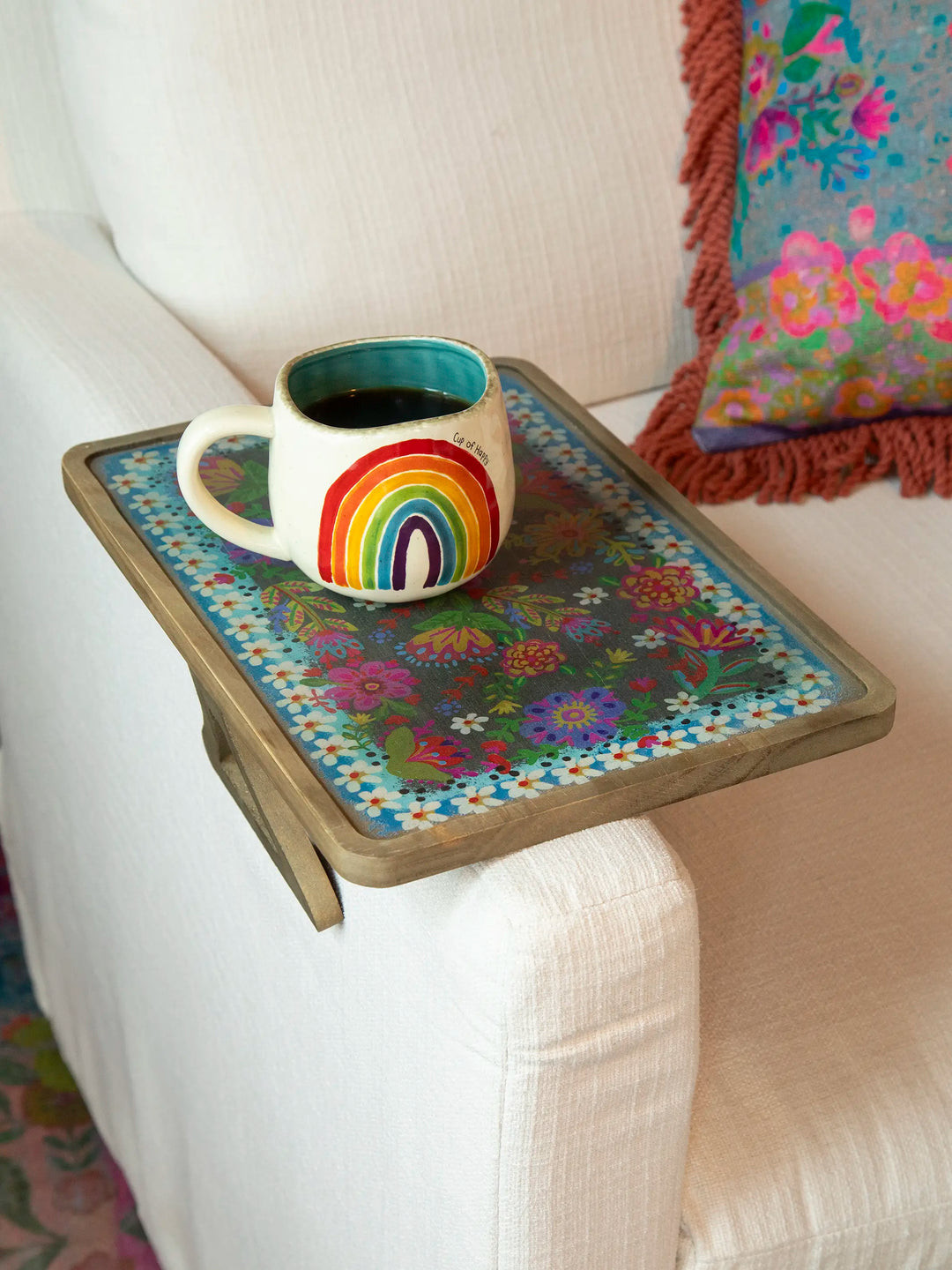Clip On Sofa Tray Table - Black Folk Flower | Natural Life
