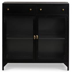 Katren Industrial Loft Black Metal Clear Tempered Glass 2 Door Sideboard | Kathy Kuo Home