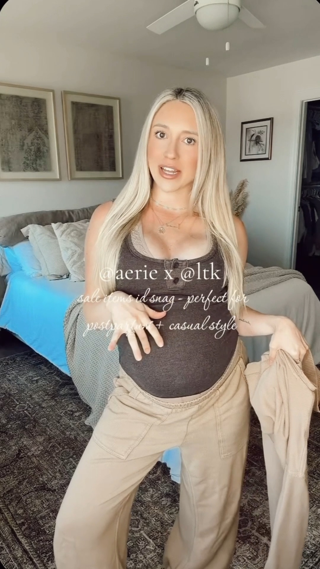 @Aerie spring mini haul for postpartum lounge wear ✨🧸🍼🫧🕊️ loving the neutrals — got my tts in most of the times besides these cotton pants I wanted them a bit more oversized! 

brown tank - small
cream cotton / linen pants - small short
tan sweatshirt - small
tan sweatpants - xs short 
cream set - small top
cream set - XS short bottoms
lounge set - small top + small bottoms


#LTKootd #LTKxAerie #LTKBump