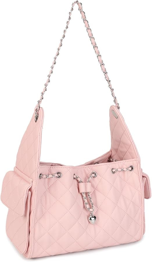 Quilted Leather Handbag, Small Tote Bag for Women with Chain Strap Trendy Designer Top-Handle Bag... | Amazon (US)