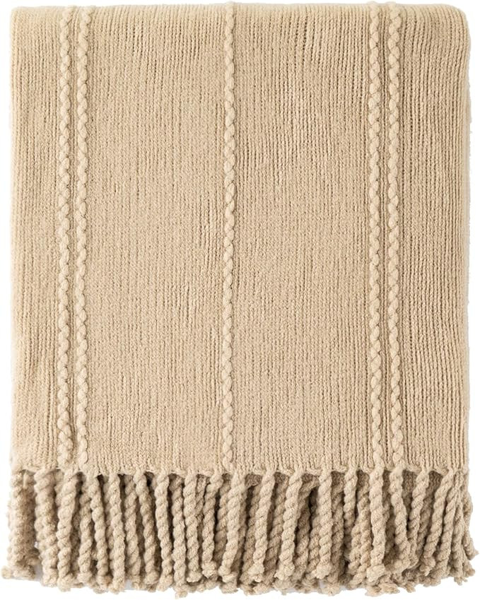 BATTILO HOME Tan Throw Blanket Decorative Woven Throw Blankets for Couch,Soft Warm Cable Knit Bla... | Amazon (US)