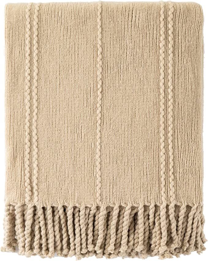 BATTILO HOME Tan Throw Blanket Decorative Woven Throw Blankets for Couch,Soft Warm Cable Knit Bla... | Amazon (US)