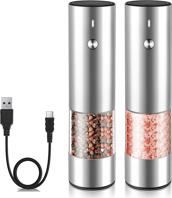 Rechargeable Electric Salt and Pepper Grinder Set - Durable Modern Style - Automatic Black Pepper... | Amazon (US)