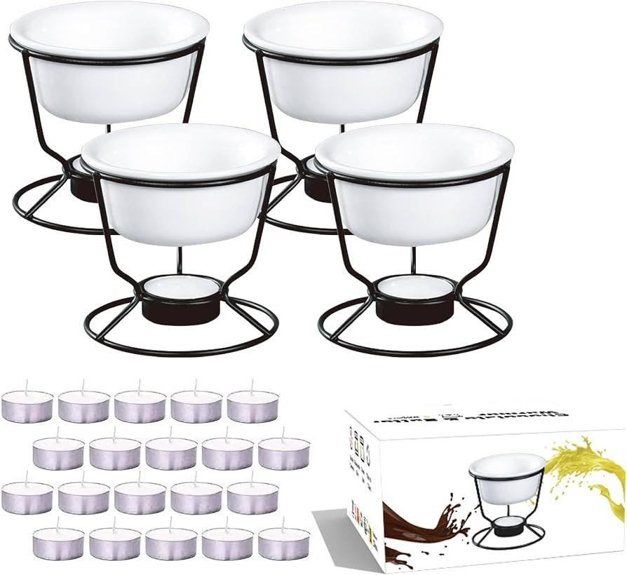 Luvan 4Pcs Fondue Pot Set for Chocolate Butter Cheese, 5oz Butter Warmer for Seafood with 20 Teal... | Amazon (US)