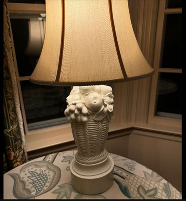 Italian Blanc De Chine Lamp Fruit In A Woven Basket W/ Lampshade | eBay US