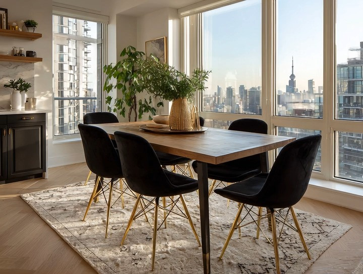 Simplicity is still in — and it’s not going anywhere.
Create this effortless modern dining room look with a natural wood dining table, black velvet dining chairs with gold accents, and a touch of corner greenery. The contrast between warm wood, deep black velvet, and soft natural light creates a timeless, understated luxury that works beautifully in high-rise apartments, condos, and modern homes.

This is minimal dining room décor done right: uncluttered, balanced, and intentionally styled. No excess décor needed — just strong materials, clean lines, and one statement plant to soften the space.

#ModernDiningRoom #SimpleLuxury #MinimalHomeDecor #DiningRoomInspo #BlackVelvetChairs #WoodDiningTable #HighRiseLiving #ModernApartmentDecor #UnderstatedLuxury #InteriorDesignIdeas #LuxuryHomeDecor #DiningRoomDesign #NeutralInteriors #ModernMinimalism 

 #LTKHome
